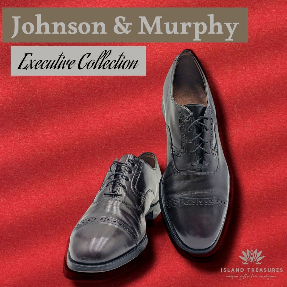 Johnston&Murphy Executive Collection Sz 10.5D Dark Burgundy Leather BrogueDetail